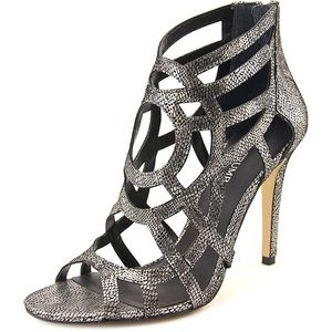 Ivanka Trump Despina Pewter Leather High Heeled Sandal 9.5